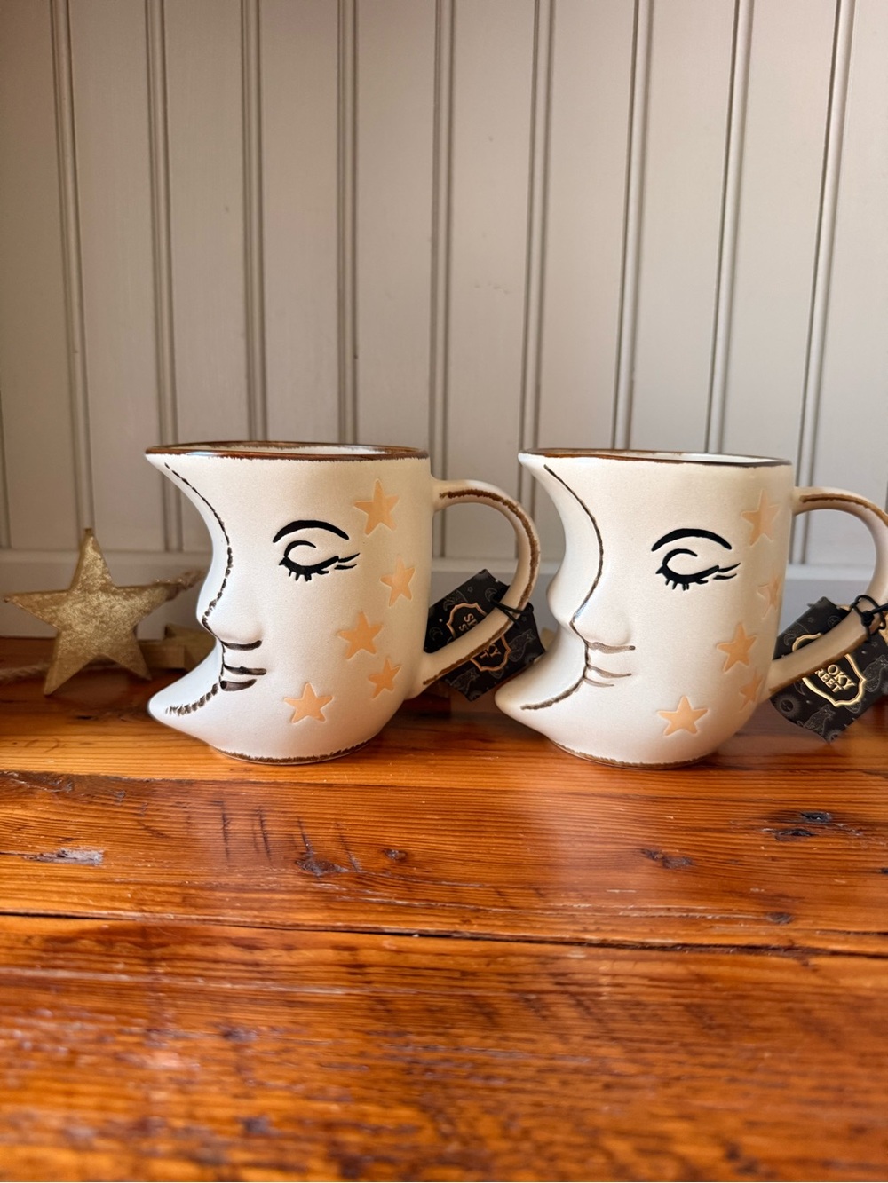 🌙✨Crescent Moon Face Mugs with Gold Stars - Set of 2 Witchy Halloween - Picture 5 of 5